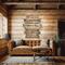 A rustic wall hanging for a log cabin.  Personalized lake life rules are wood burned onto 9 reclaimed boards. The sign hangs over a couch. 